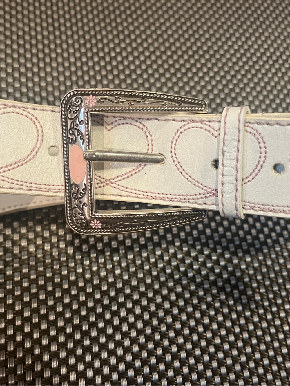 Vintage Y2K GUESS Genuine Leather White Pink Heart Western Belt M